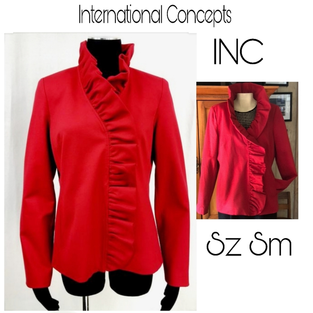 International Concepts red ruffle jacket. Sz Sm